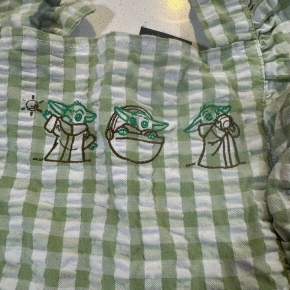 Star Wars Toddler Girl Baby Yoda 4T Green Gingham Romper - Picture 2 of 8